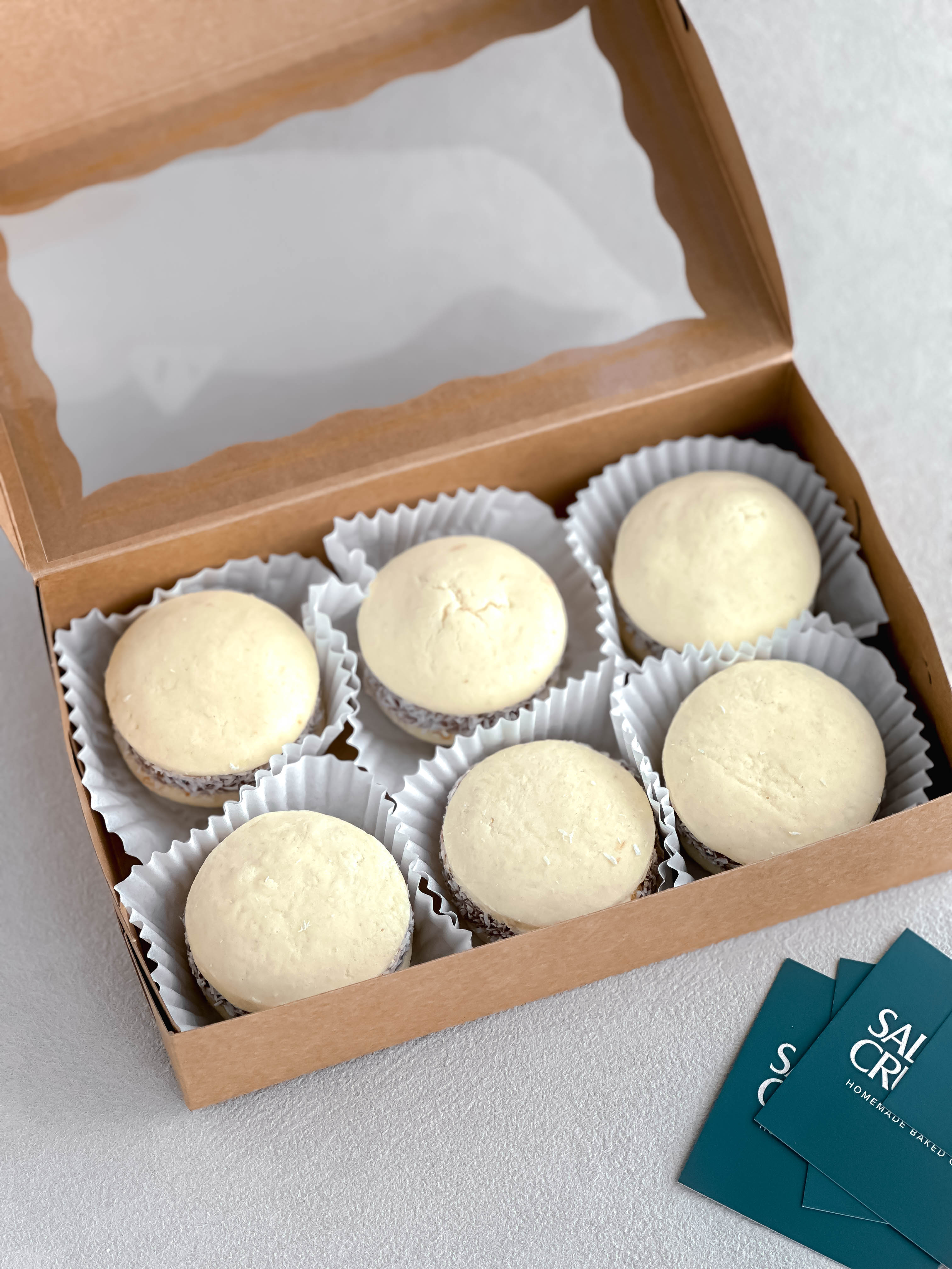 six traditional alfajores in a box